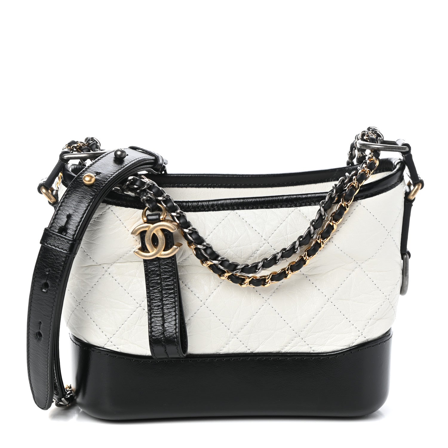 Chanel Aged Calfskin Quilted Small Gabrielle Hobo Black White 1 of 10
