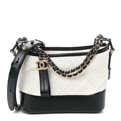 Chanel Aged Calfskin Quilted Small Gabrielle Hobo Black White 1 of 10