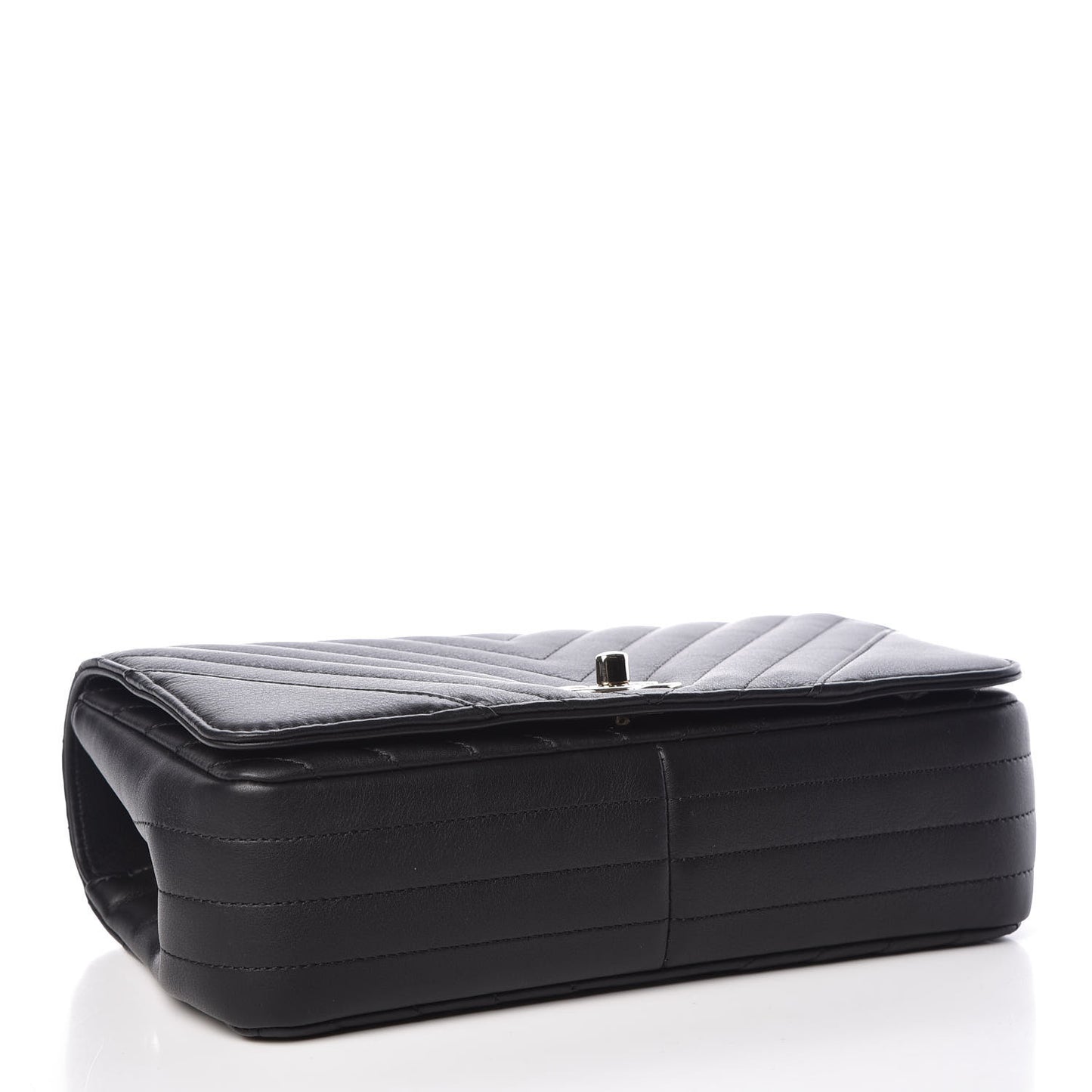 Calfskin Chevron Quilted Statement Flap Black