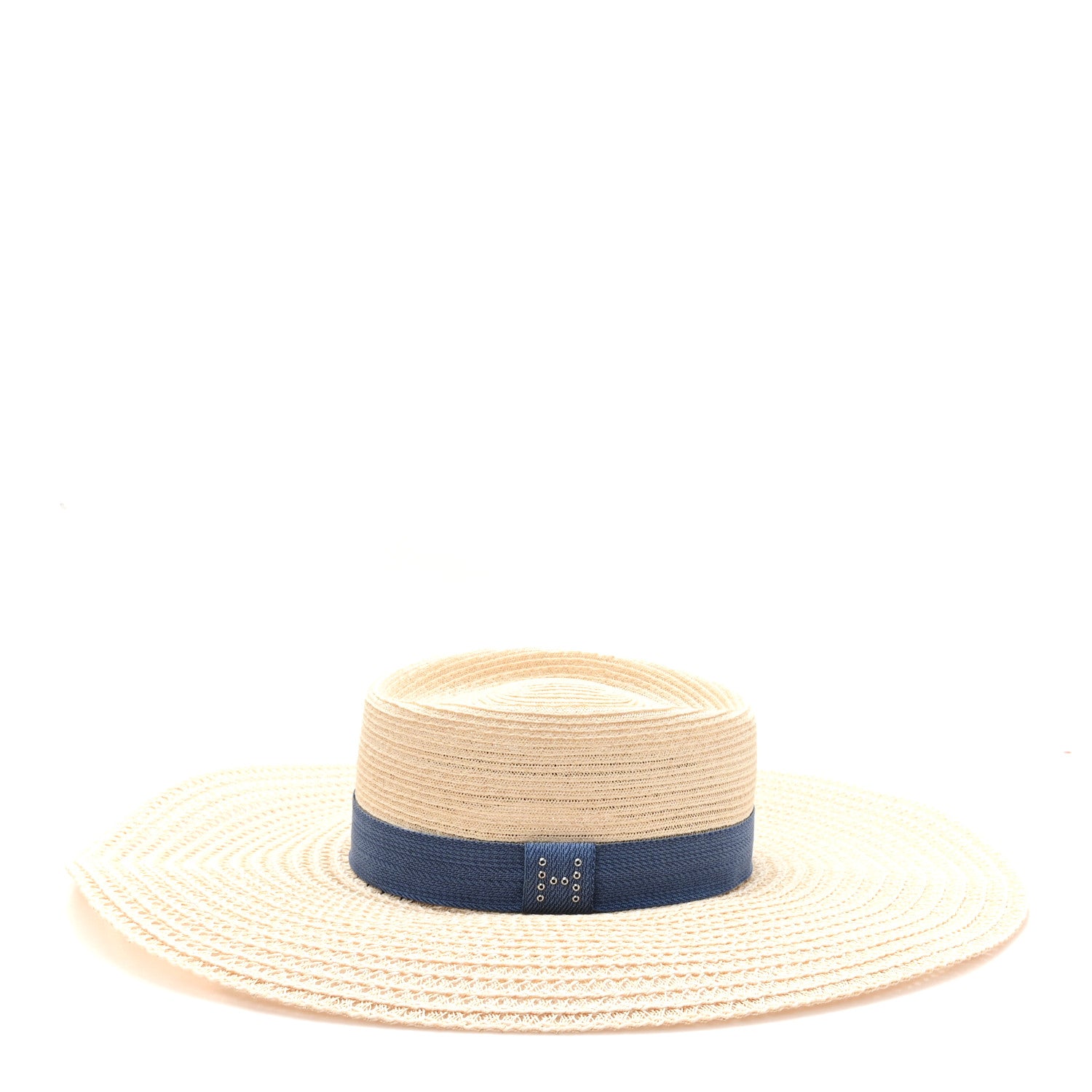 Hermes Straw Chapeau Kalliope Pierce Hat 57 Naturel Light Indigo 6 of 10