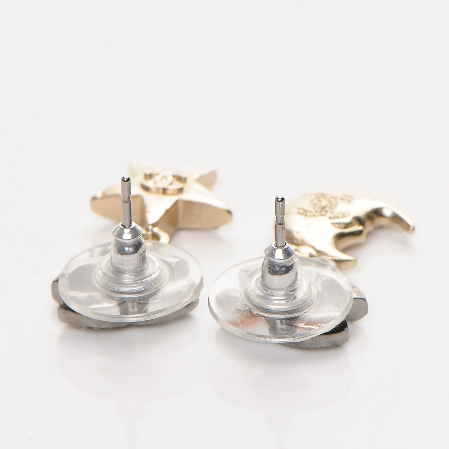 Chanel Ruthenium Crystal CC Star Moon Earrings Grey Gold 3 of 4