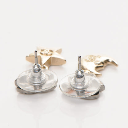 Chanel Ruthenium Crystal CC Star Moon Earrings Grey Gold 3 of 4