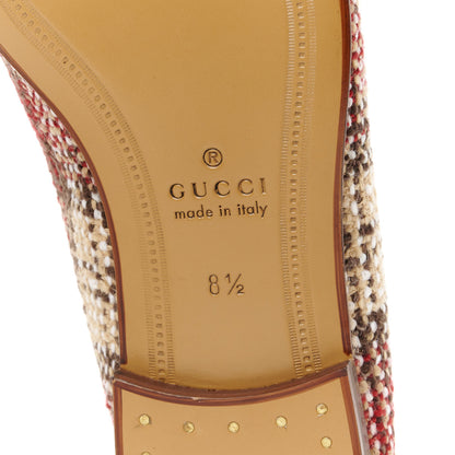 Gucci Vintage Tweed Check Horsebit Mens Jordaan Loafers 9 Red Beige White 7 of 10