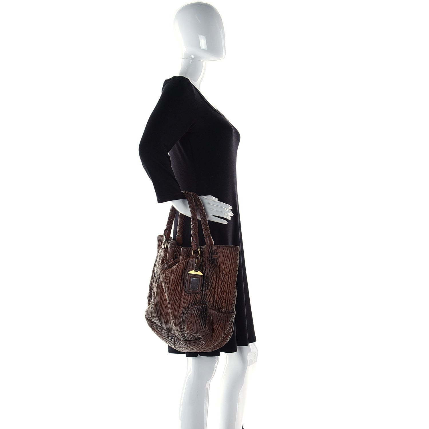 Prada Nappa Chevron Braided Drawstring Bag Brown 4 of 9
