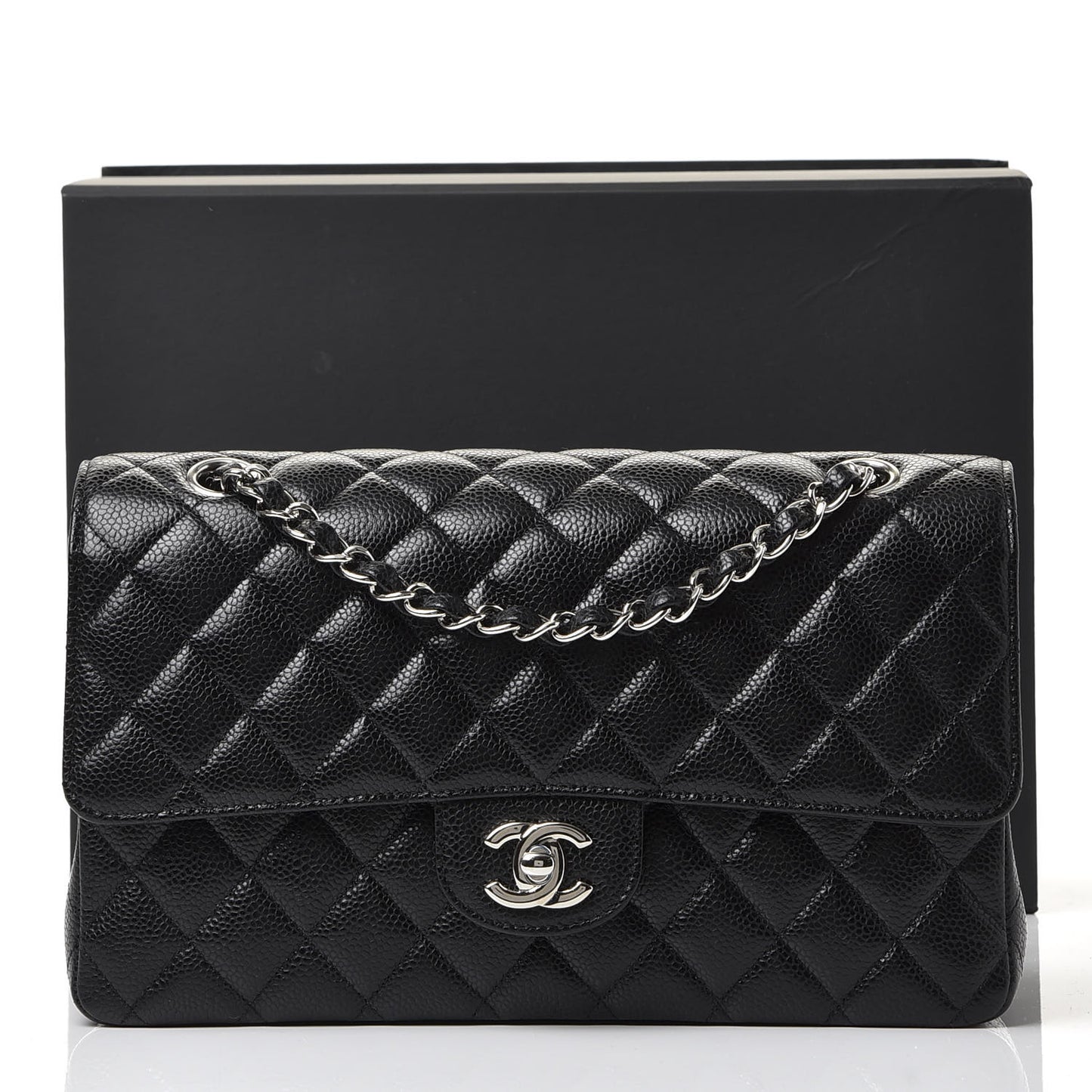 Caviar Quilted Medium Double Flap Black