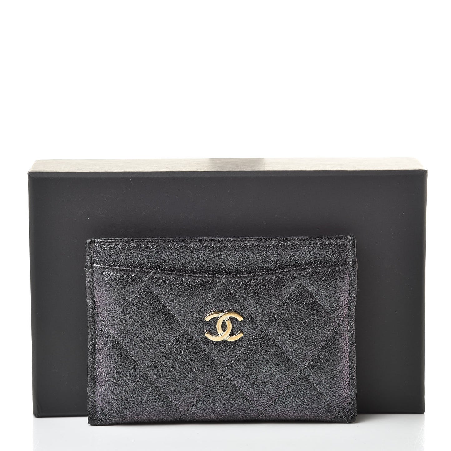 Iridescent Caviar Quilted Card Holder Black