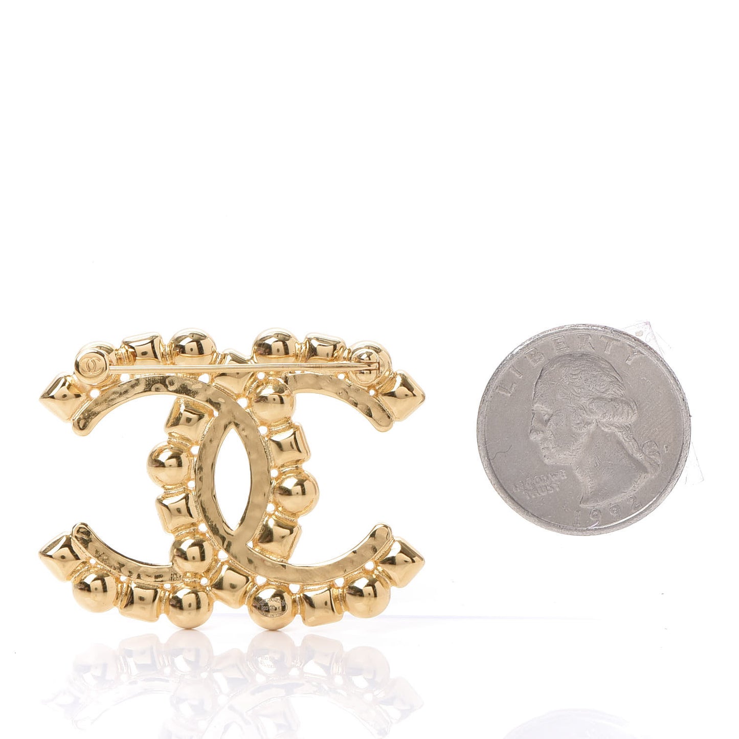 Metal Crystal Pearl CC Crystal Brooch Gold