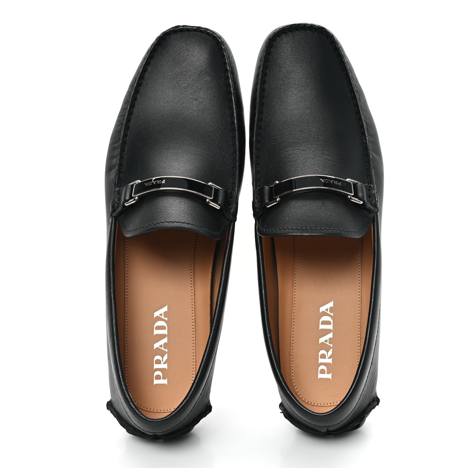 Prada City Calfskin Metal Logo Mens Loafers 9.5 Black 2 of 9