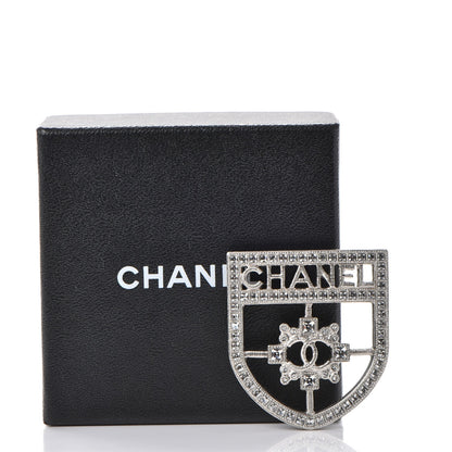 Chanel Swarovski Baguette Crystal CC Shield Brooch Silver 5 of 5