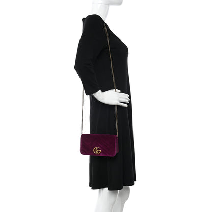 Gucci Velvet Matelasse GG Marmont Mini Bag Fuchsia Violet Cyclamen 3 of 18