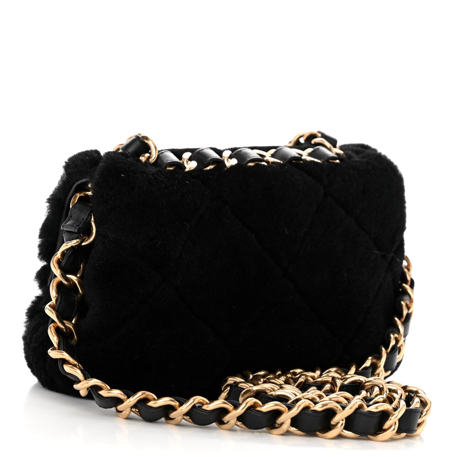 Chanel Shearling Lambskin Quilted Chain Top Handle Flap Black 3 of 11