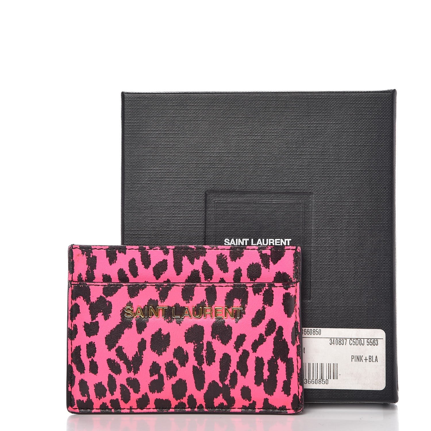 Saint Laurent Grain De Poudre Classic Letters Credit Card Case Fuchsia Black 20 of 20