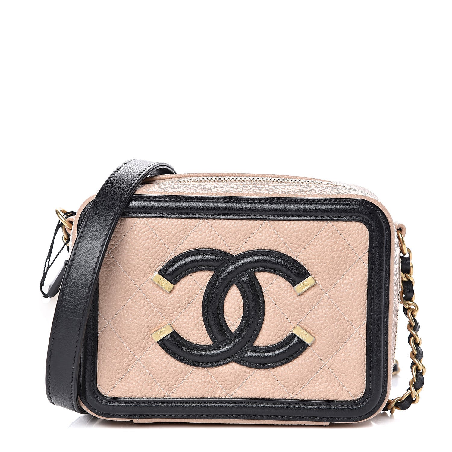 Chanel Caviar Quilted CC Filigree Vanity Clutch With Chain Beige Black 1 of 10