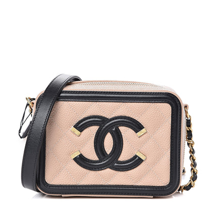 Chanel Caviar Quilted CC Filigree Vanity Clutch With Chain Beige Black 1 of 10