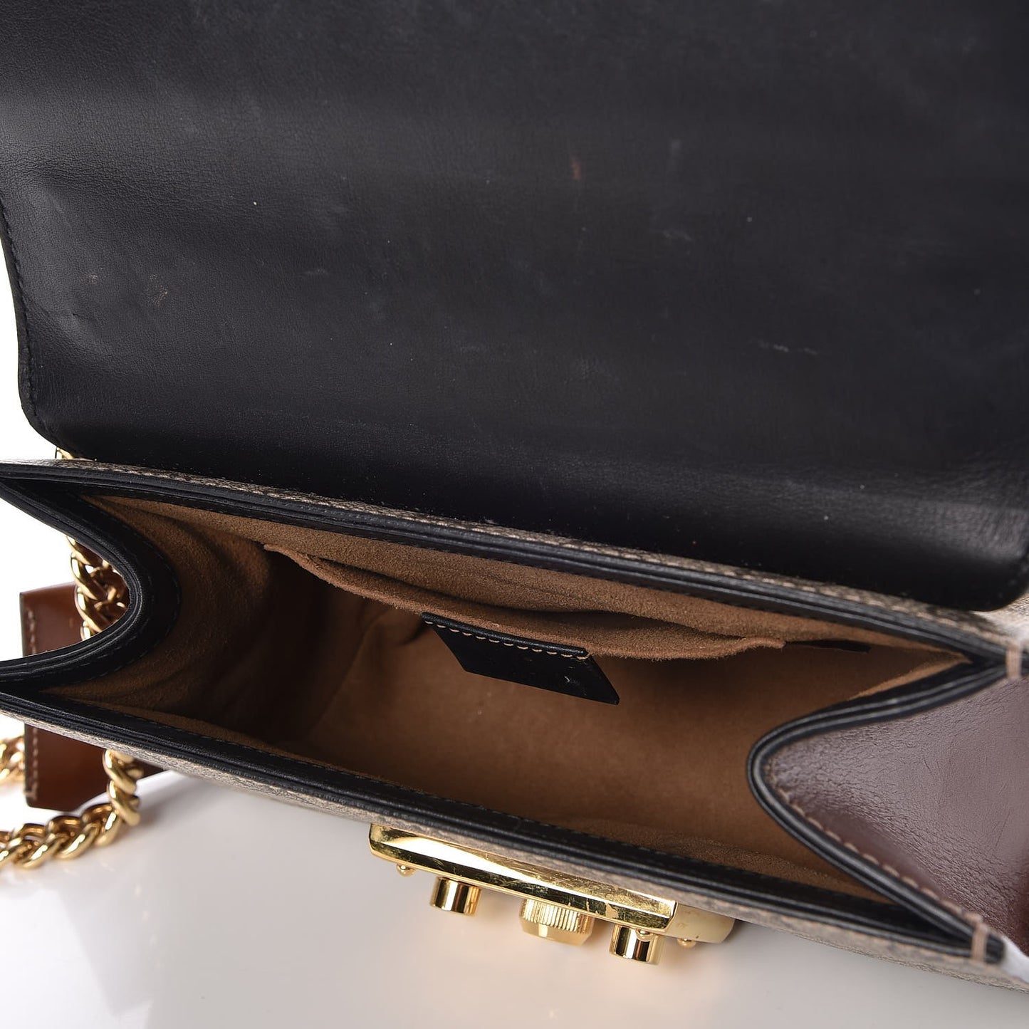 GG Supreme Monogram Calfskin Small Padlock Shoulder Bag Beige Black Cuir