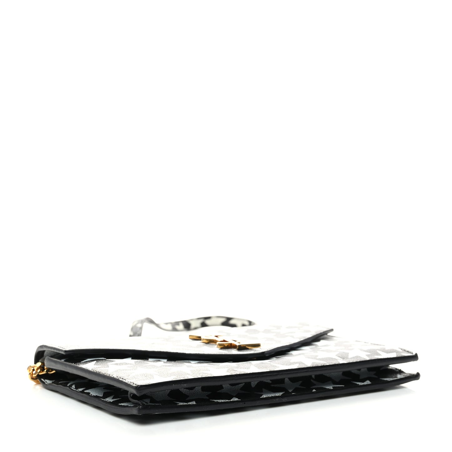 Lambskin Star Print Monogram Envelope Chain Wallet Black White
