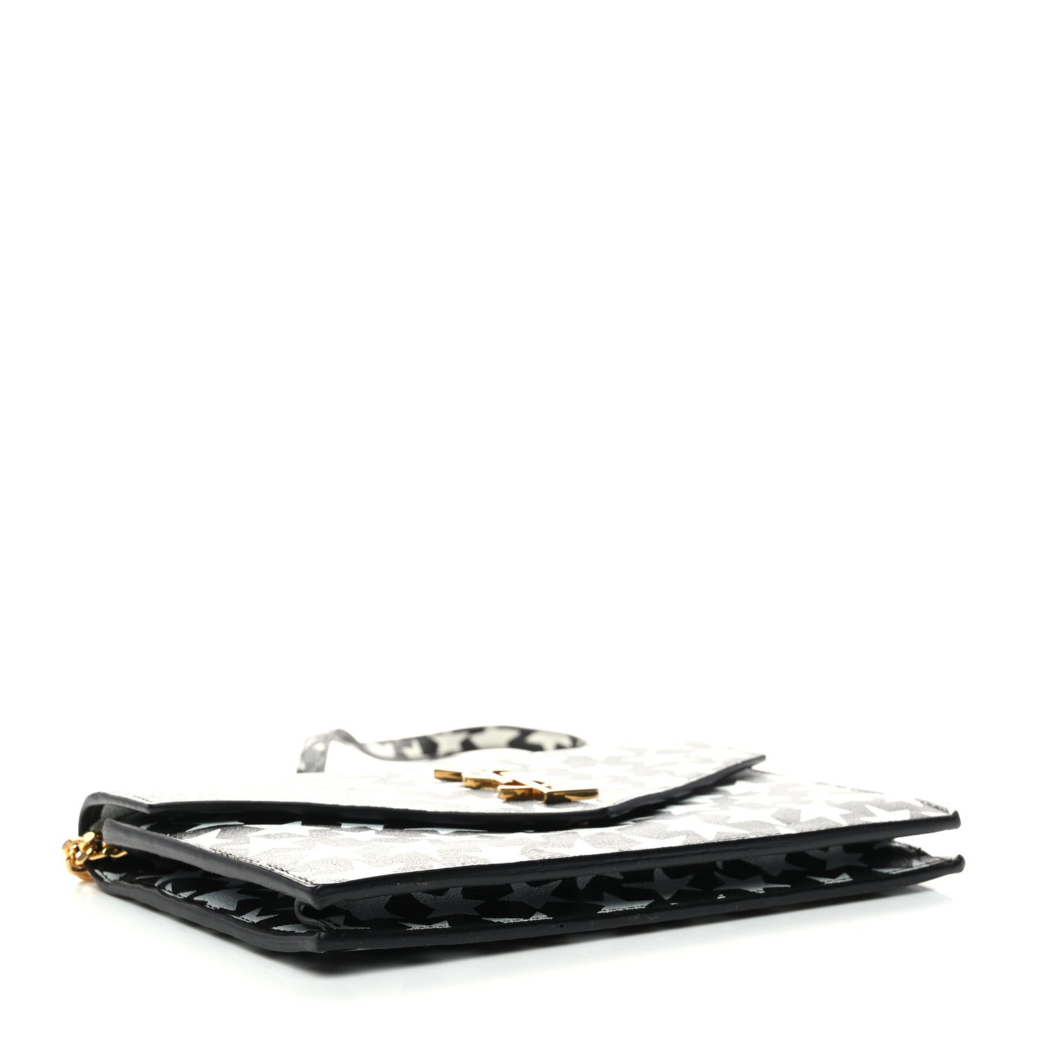 Saint Laurent Lambskin Star Print Monogram Envelope Chain Wallet Black White 3 of 11
