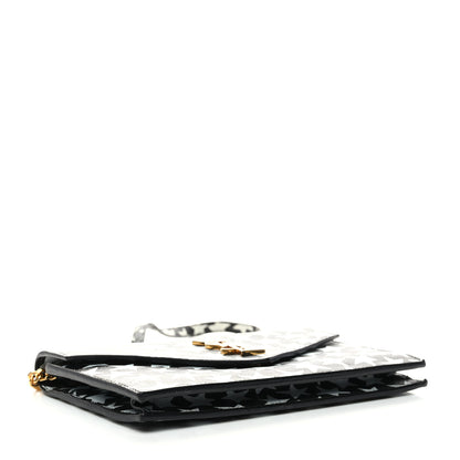 Saint Laurent Lambskin Star Print Monogram Envelope Chain Wallet Black White 3 of 11