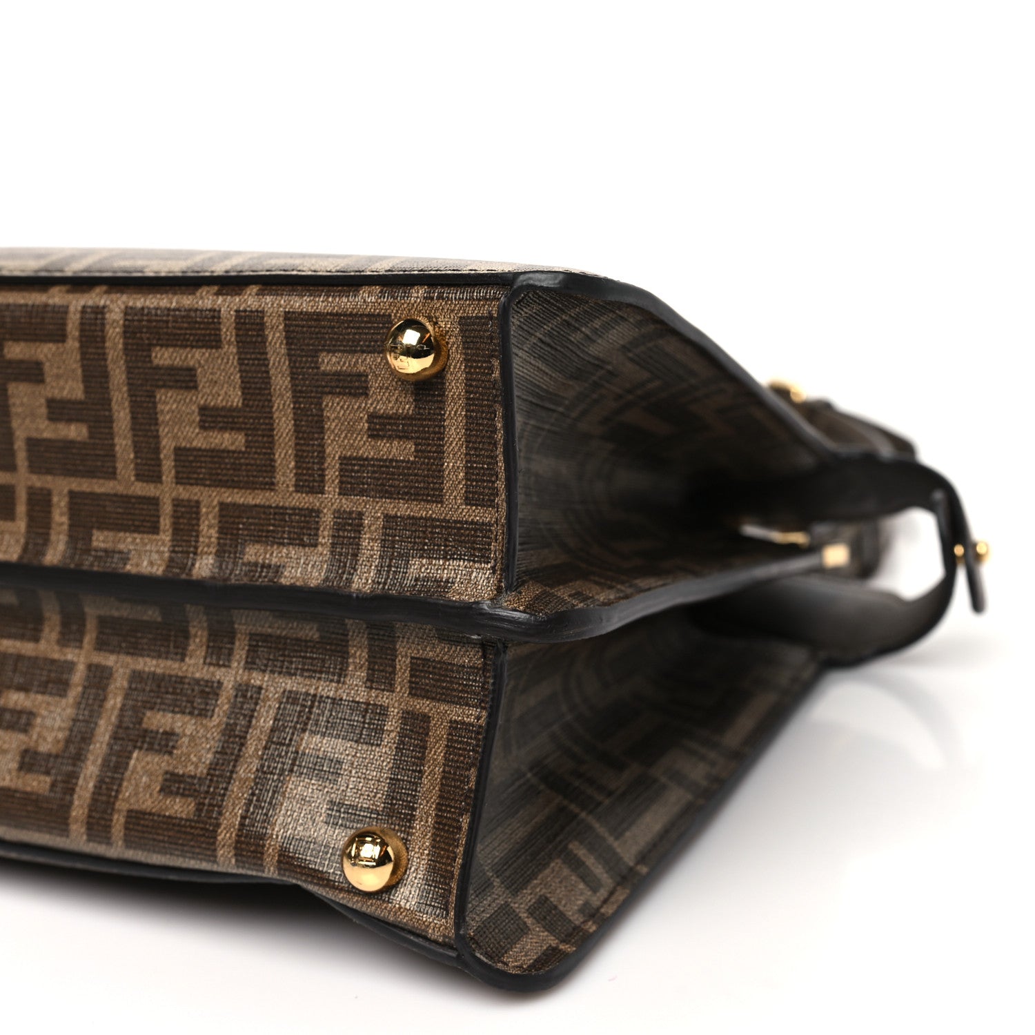Fendi Glazed Fabric Vitello FF 1974 Hairdo Girls Inlay Medium Peekaboo Iconic Satchel Mogano Panna Multicolor 12 of 12