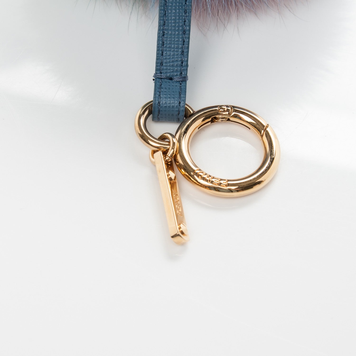 Fendi Fox Fur Vitello Elite Tri-Color Pom Pom Bag Charm Pink Nebula Acqua Ceruleo 3 of 4