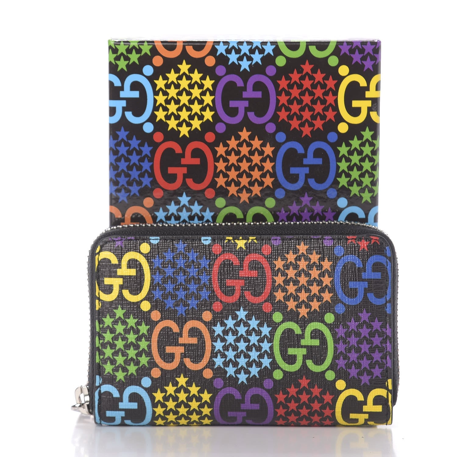 Gucci GG Supreme Monogram Psychedelic Zip Around Card Case Wallet Black 7 of 7