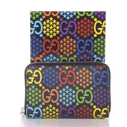 Gucci GG Supreme Monogram Psychedelic Zip Around Card Case Wallet Black 7 of 7