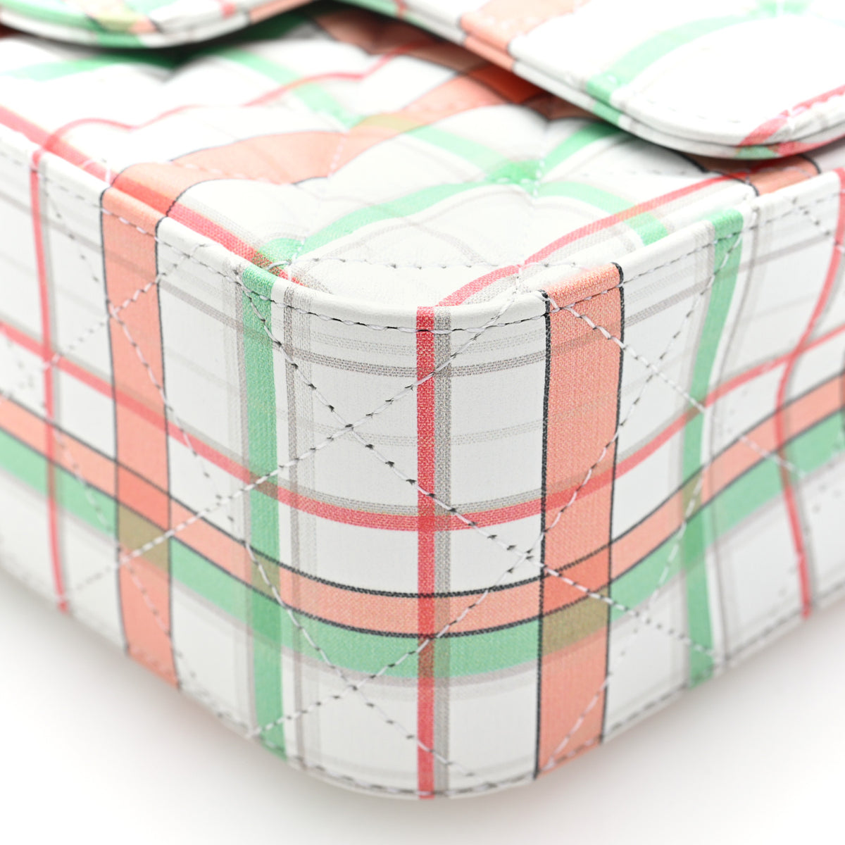 Calfskin Quilted Plaid Printed Small Single Flap White Multicolor