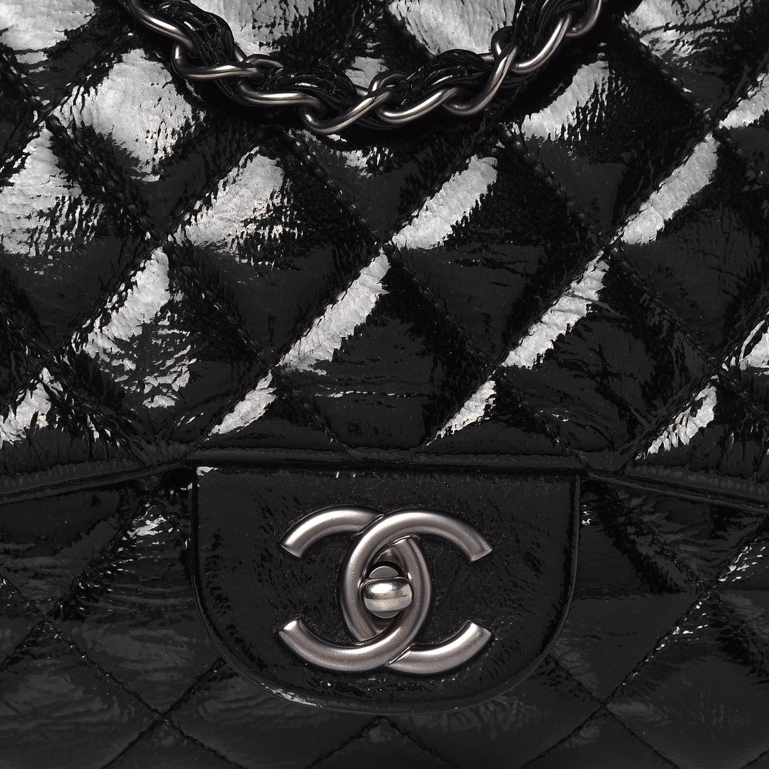 Chanel Crinkled Patent Quilted Jumbo Single Flap Black 7 of 13
