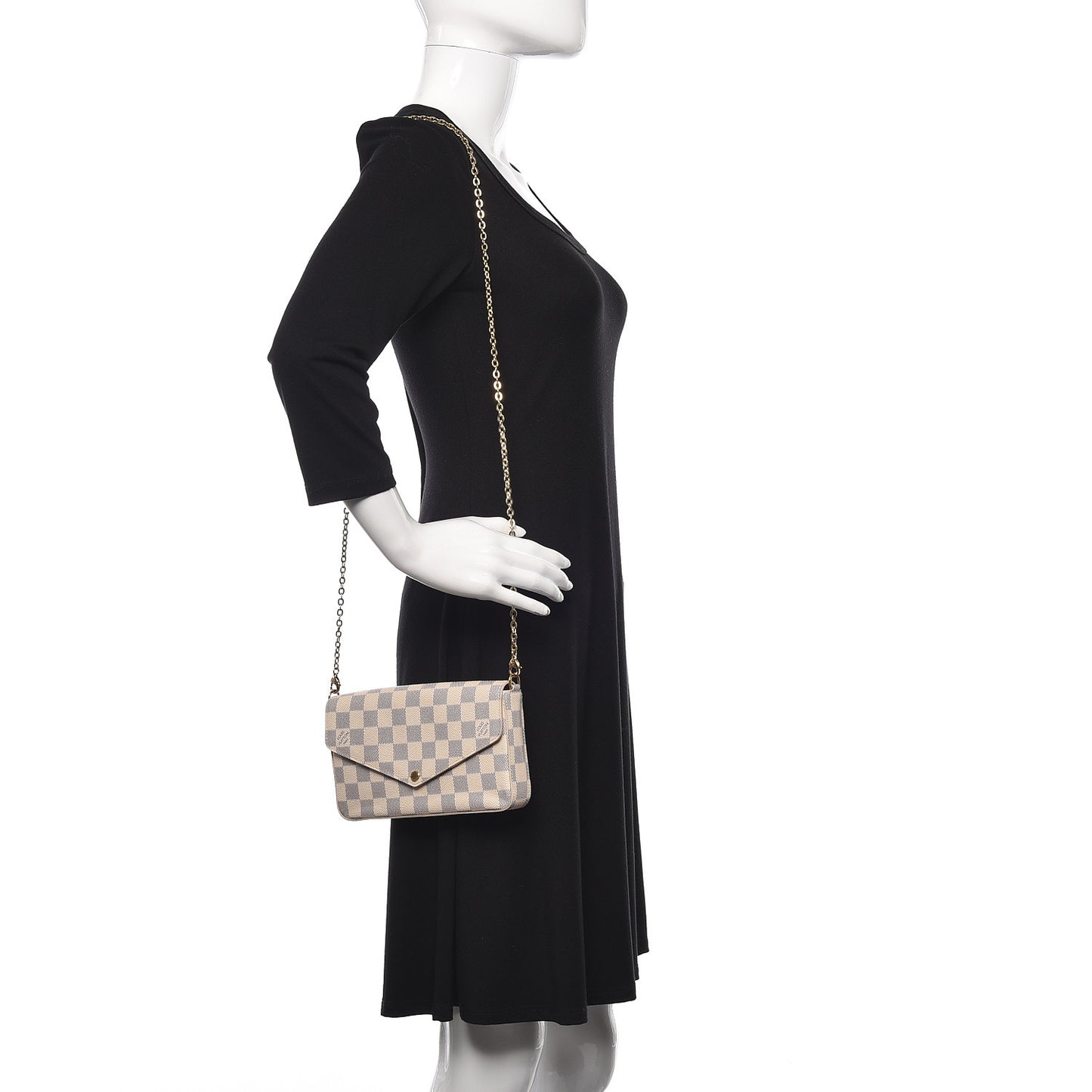 Damier Azur Pochette Felicie Chain Wallet Rose Ballerine