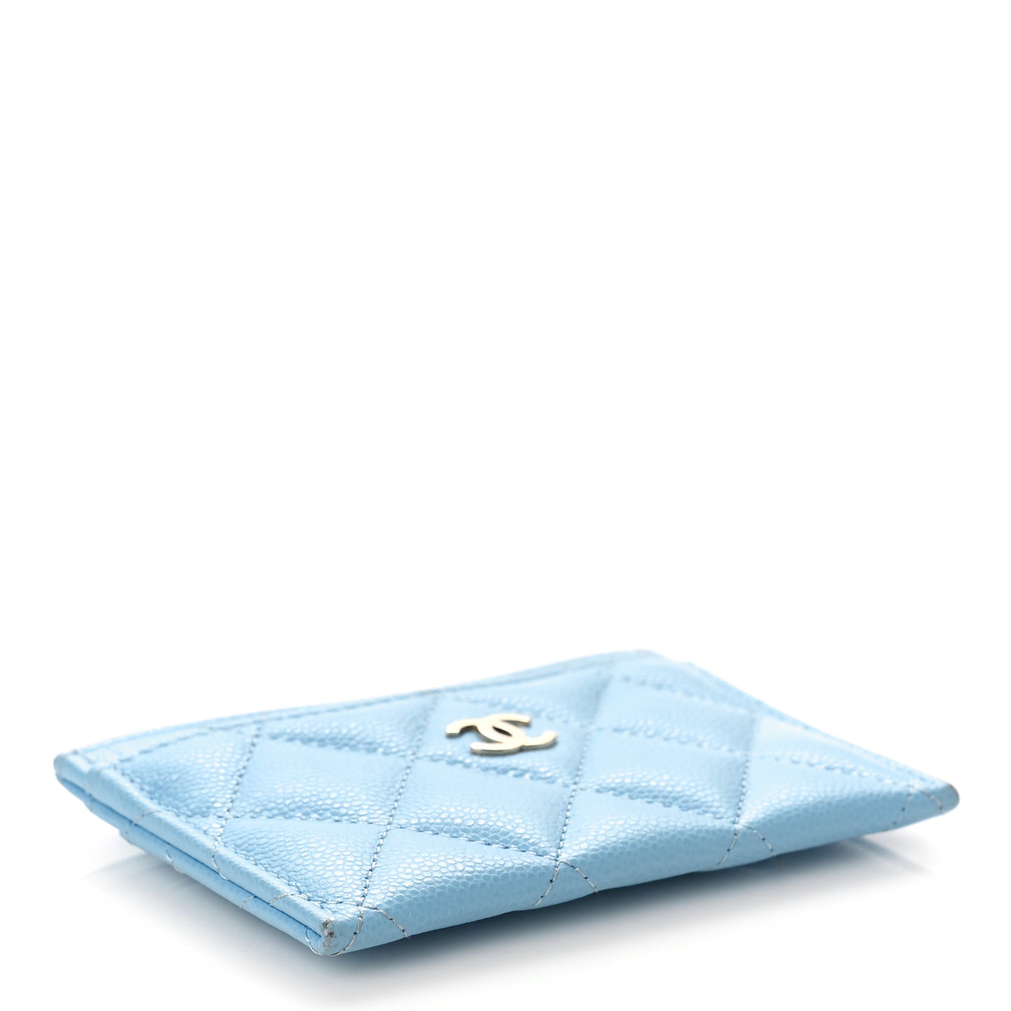 Caviar Quilted Card Holder Light Blue