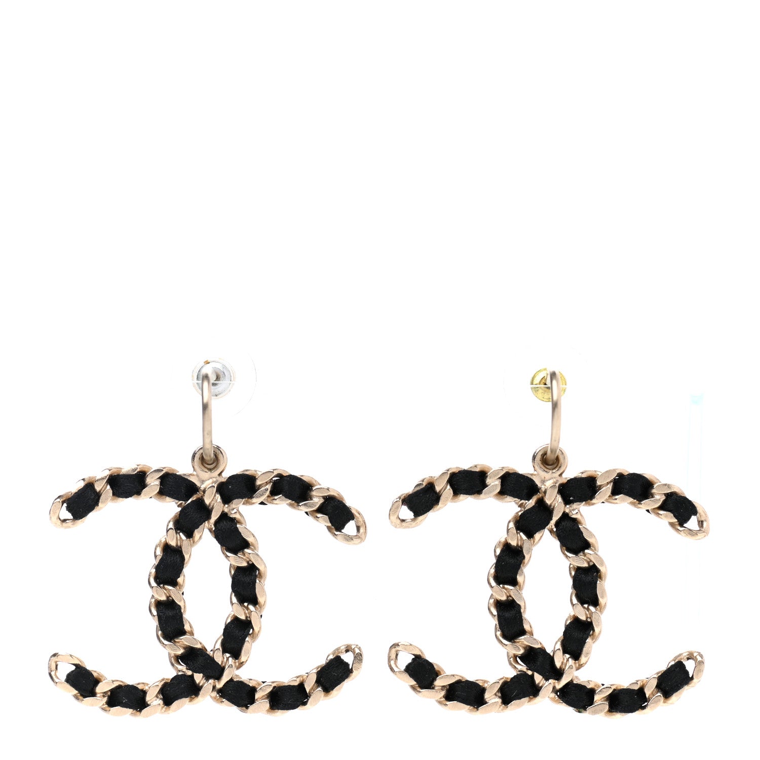 Chanel Satin CC Drop Earrings Black Gold 1 of 4