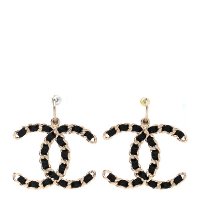 Chanel Satin CC Drop Earrings Black Gold 1 of 4