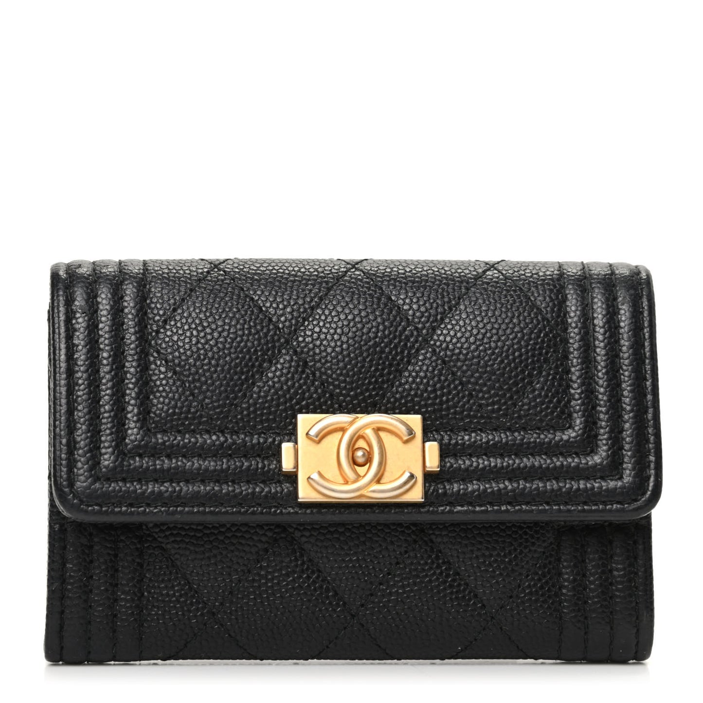 Caviar Quilted Boy Flap Card Holder Black