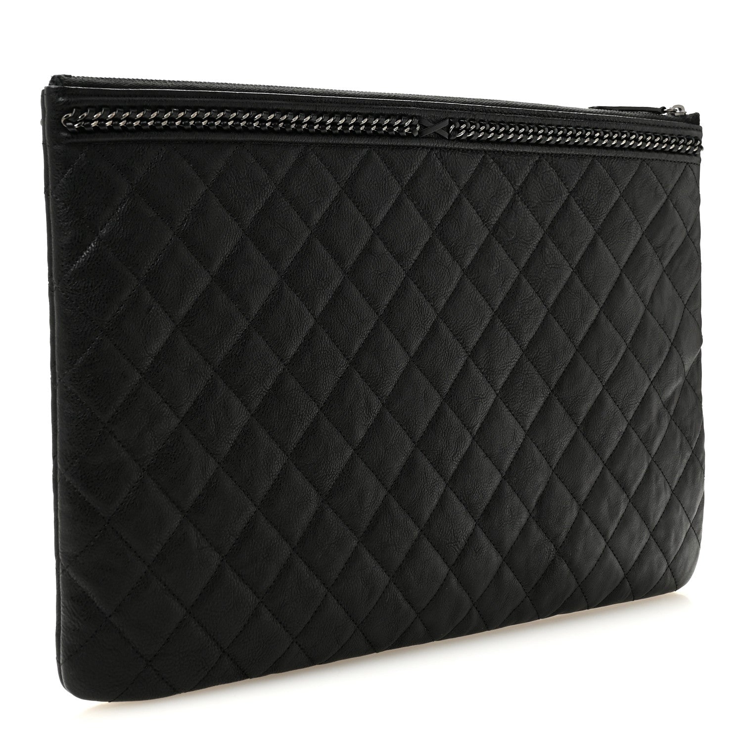 Chanel Calfskin Quilted Large Boy Chain Around Cosmetic Case Black 3 of 11