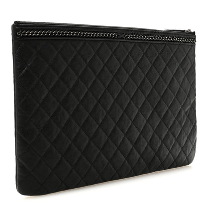 Chanel Calfskin Quilted Large Boy Chain Around Cosmetic Case Black 3 of 11