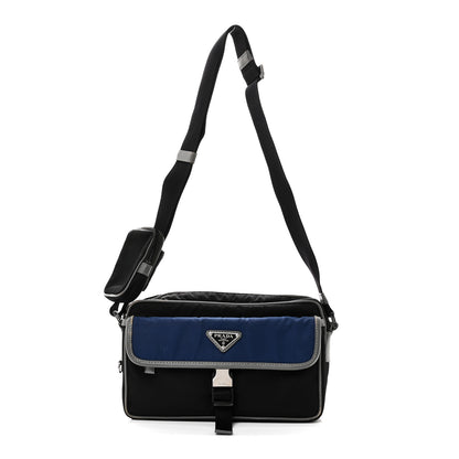 Prada Tessuto Nylon Saffiano Pocket Single Snap Buckle Messenger Flap Bag Black Bleuette Marmo 1 of 9