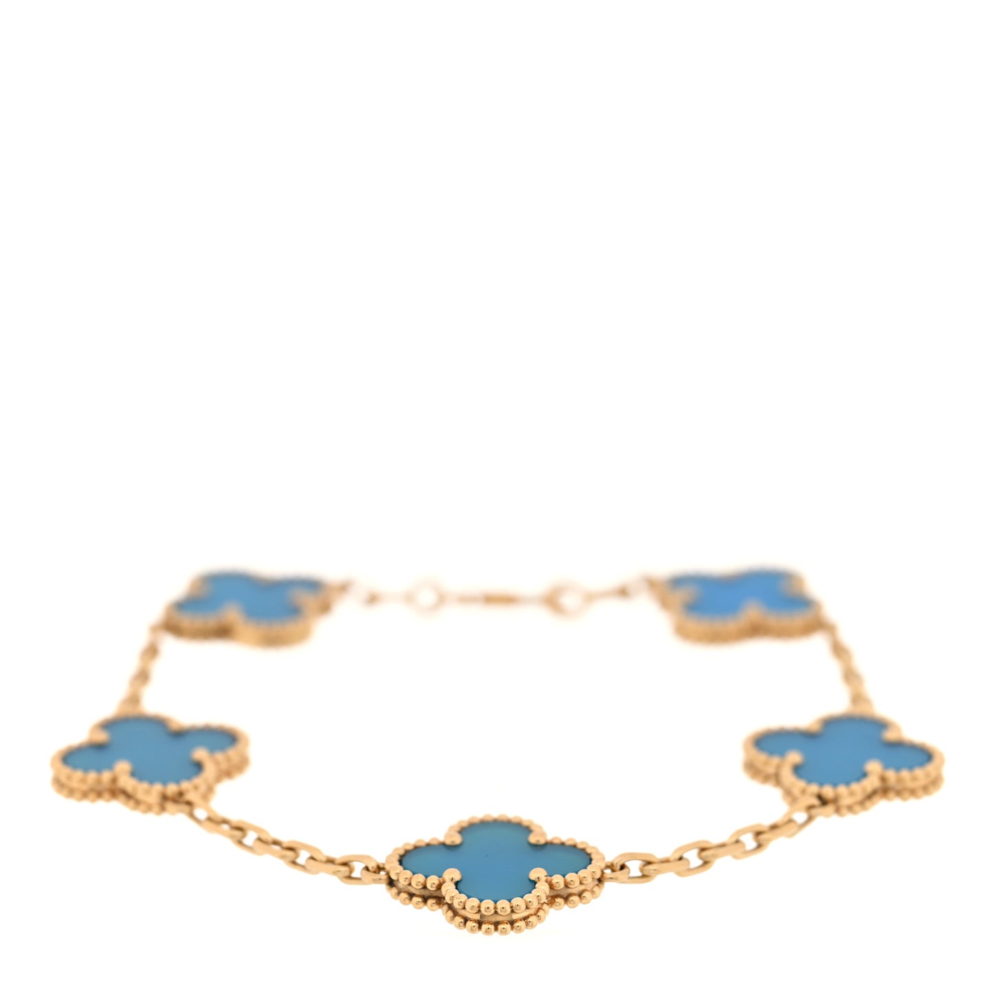 18K Yellow Gold Blue Agate 5 Motifs Vintage Alhambra Bracelet