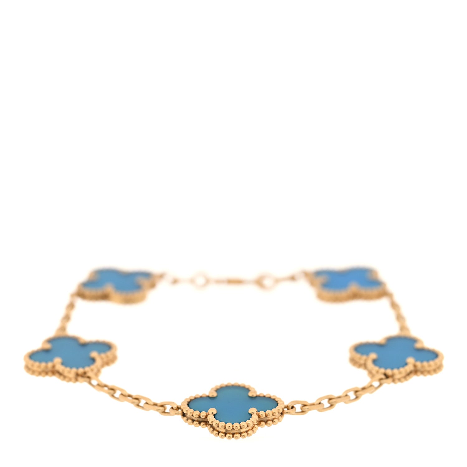 Van Cleef & Arpels 18K Yellow Gold Blue Agate 5 Motifs Vintage Alhambra Bracelet 1 of 4