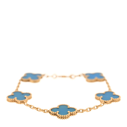 Van Cleef & Arpels 18K Yellow Gold Blue Agate 5 Motifs Vintage Alhambra Bracelet 1 of 4