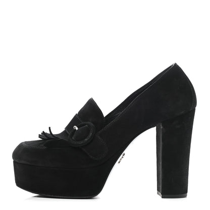 Prada Suede Kiltie 110 Platform Pumps 37 Black 1 of 8