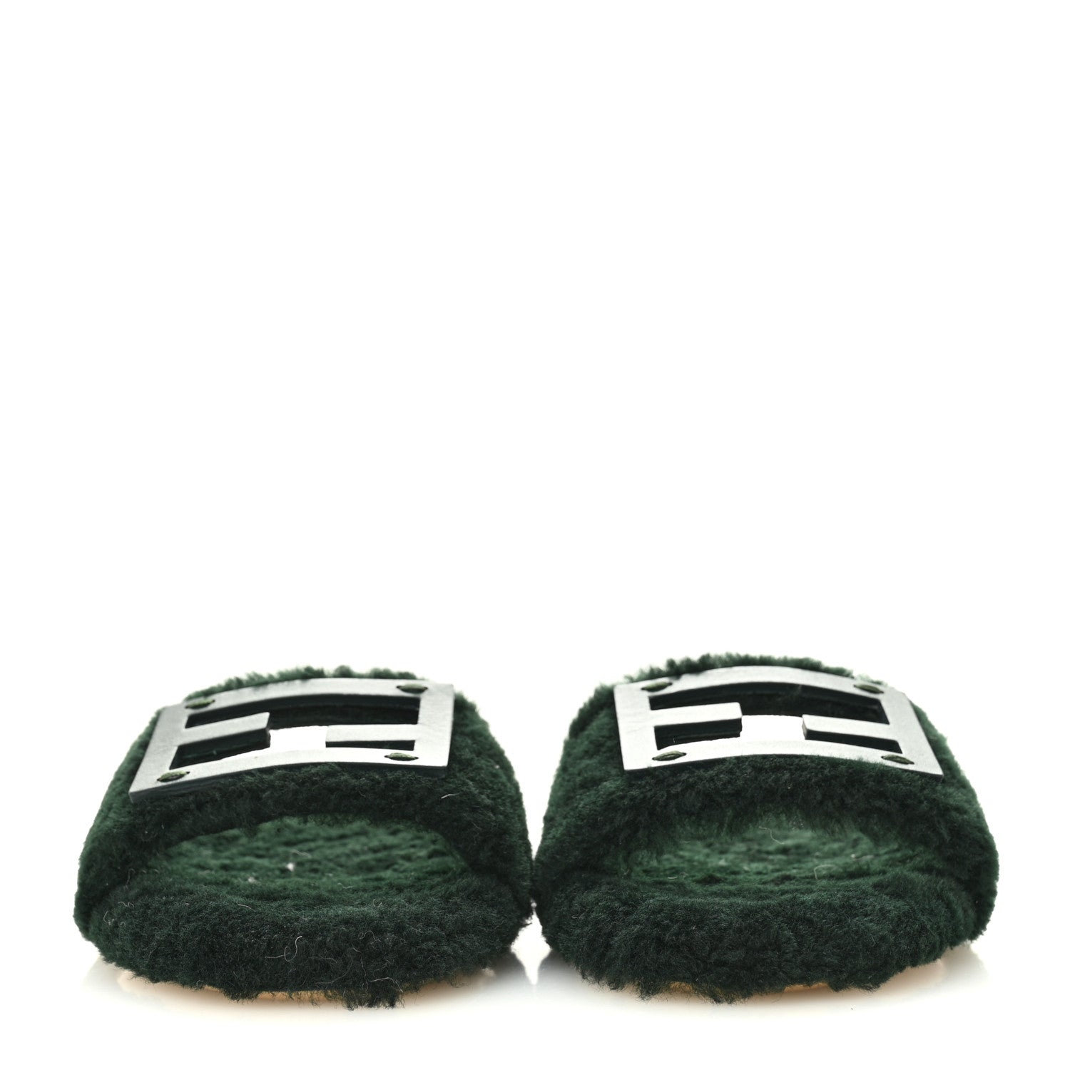 Fendi Shearling FF Baguette Slide Sandals 40 Salvia 3 of 9