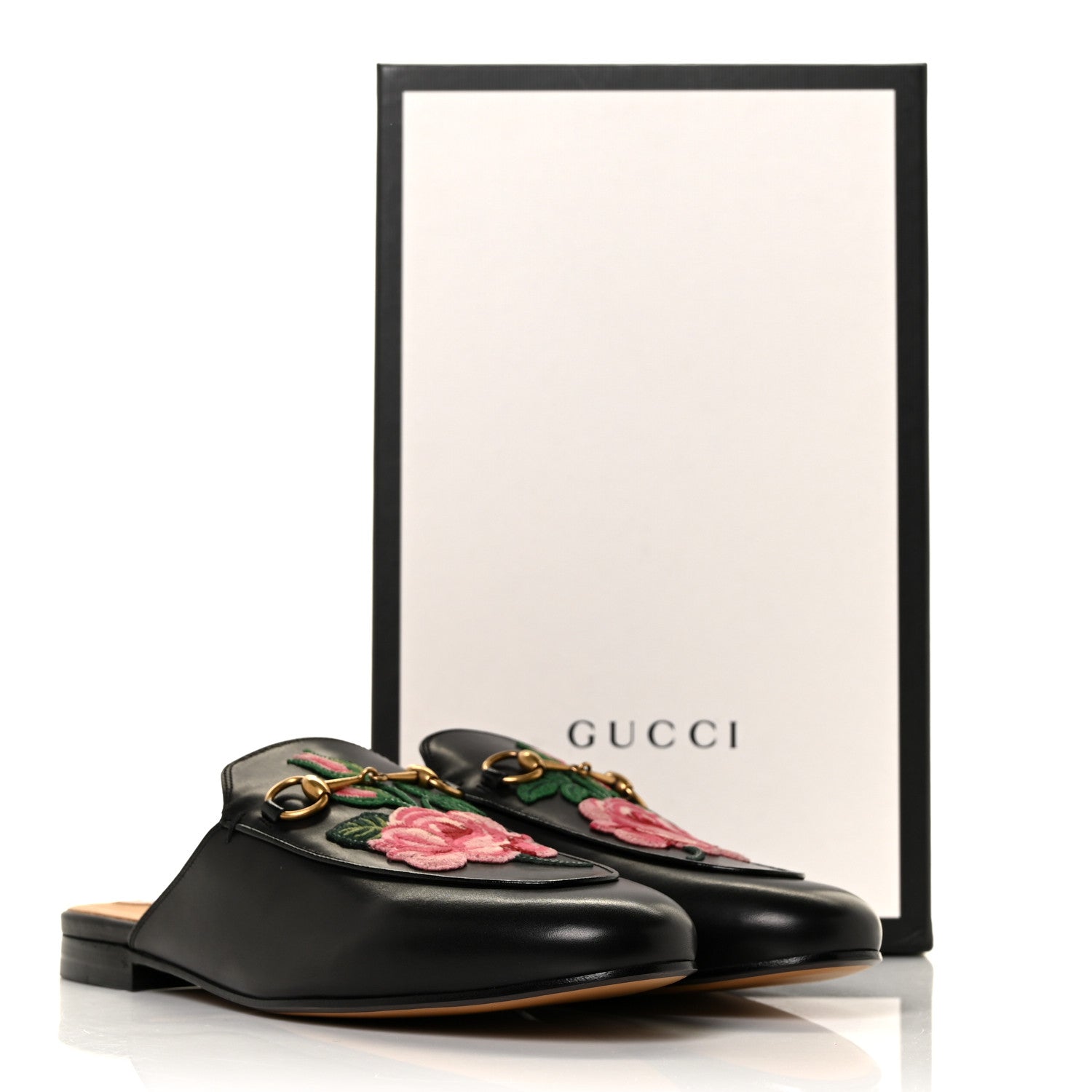 Gucci Calfskin Flower Embroidered Princetown Slippers 40 Black 9 of 9