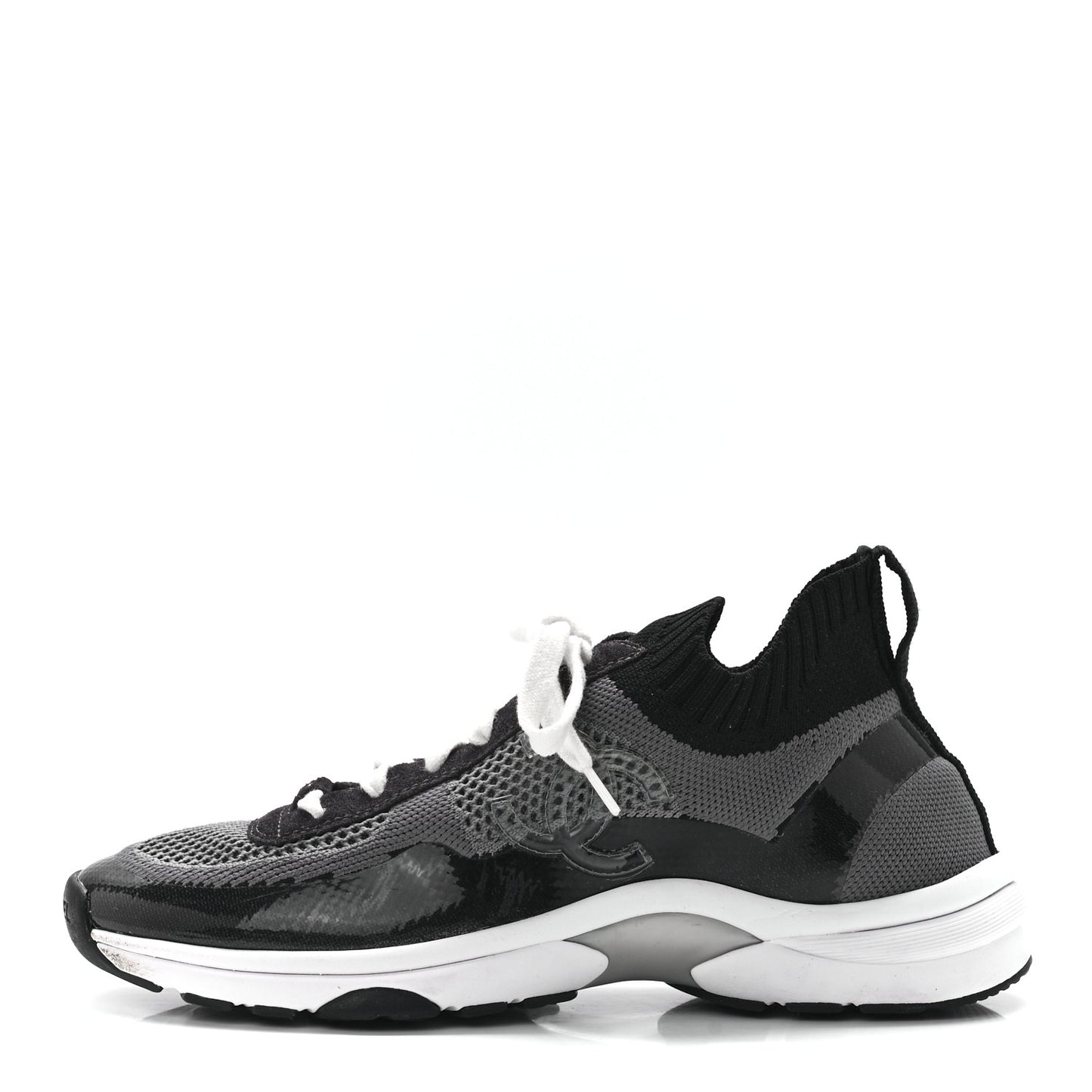 Fabric Suede Calfskin Stretch CC Sneakers 39 Black Grey
