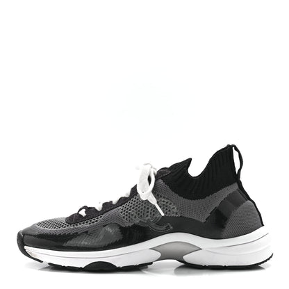 Chanel Fabric Suede Calfskin Stretch CC Sneakers 39 Black Grey 1 of 8