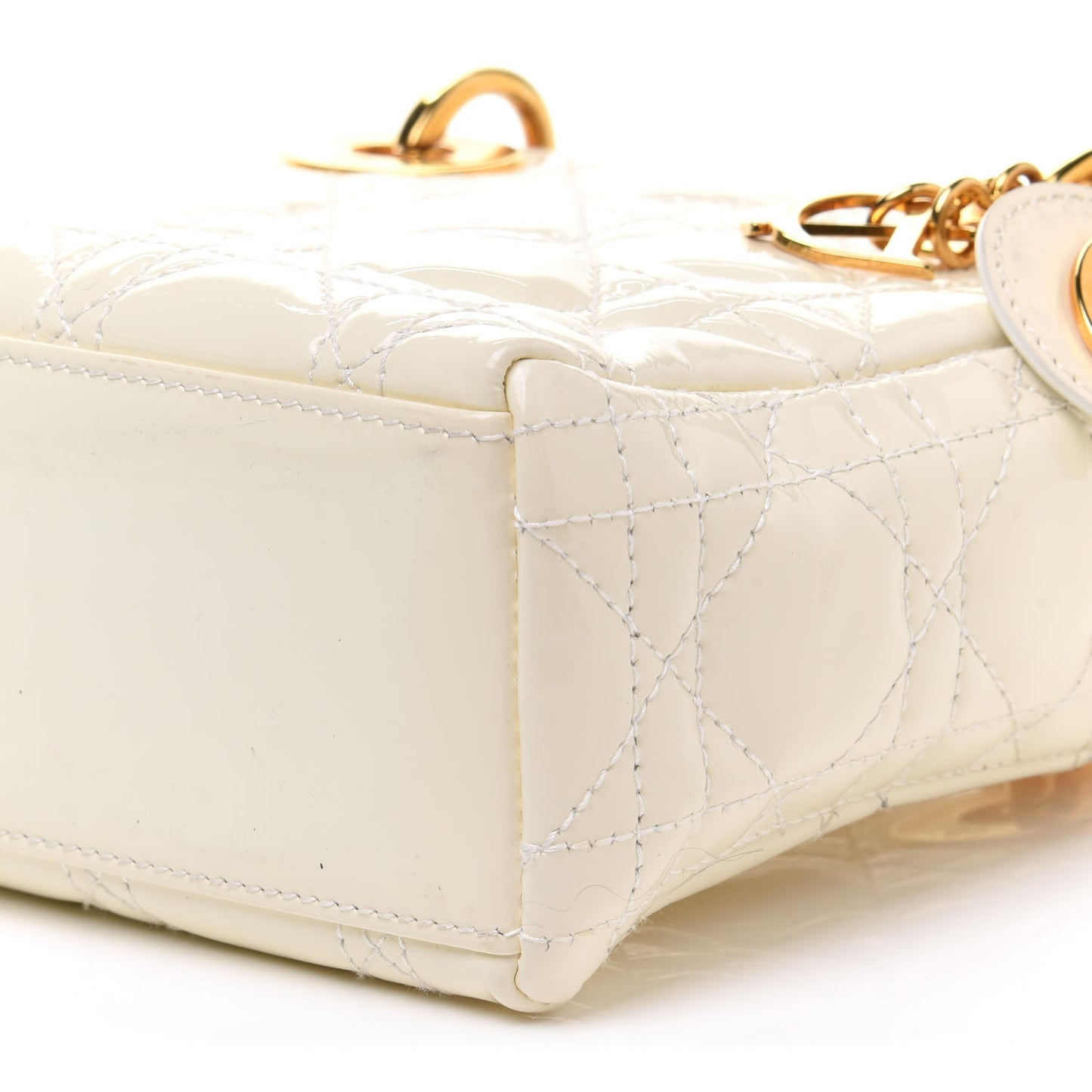 Patent Cannage Mini Lady Dior Ivory