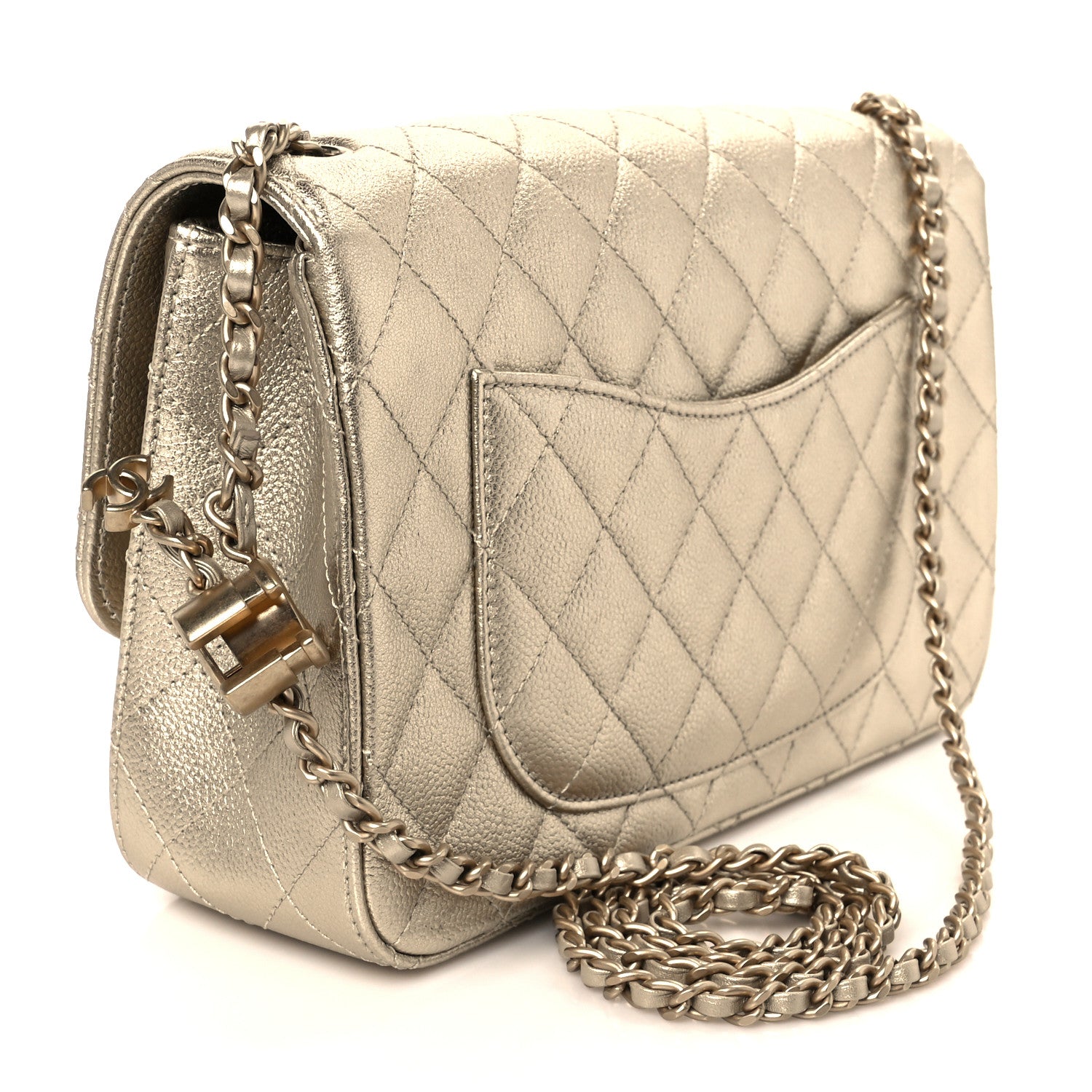 Chanel Metallic Caviar Quilted Medium CC Slide Flap Light Gold 3 of 11