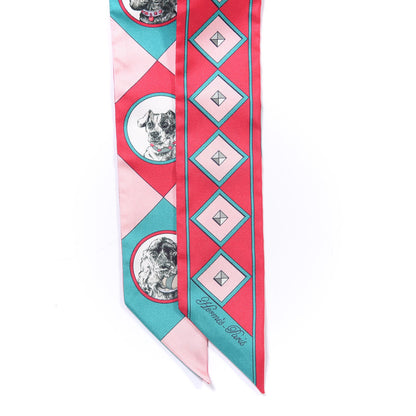 Hermes Silk Colliers Et Chiens Twilly Framboise Vert Rose 2 of 4