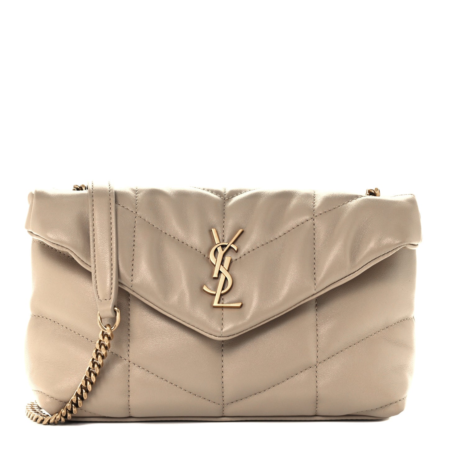 Lambskin Quilted Toy Loulou Puffer Monogram Chain Satchel Dark Beige