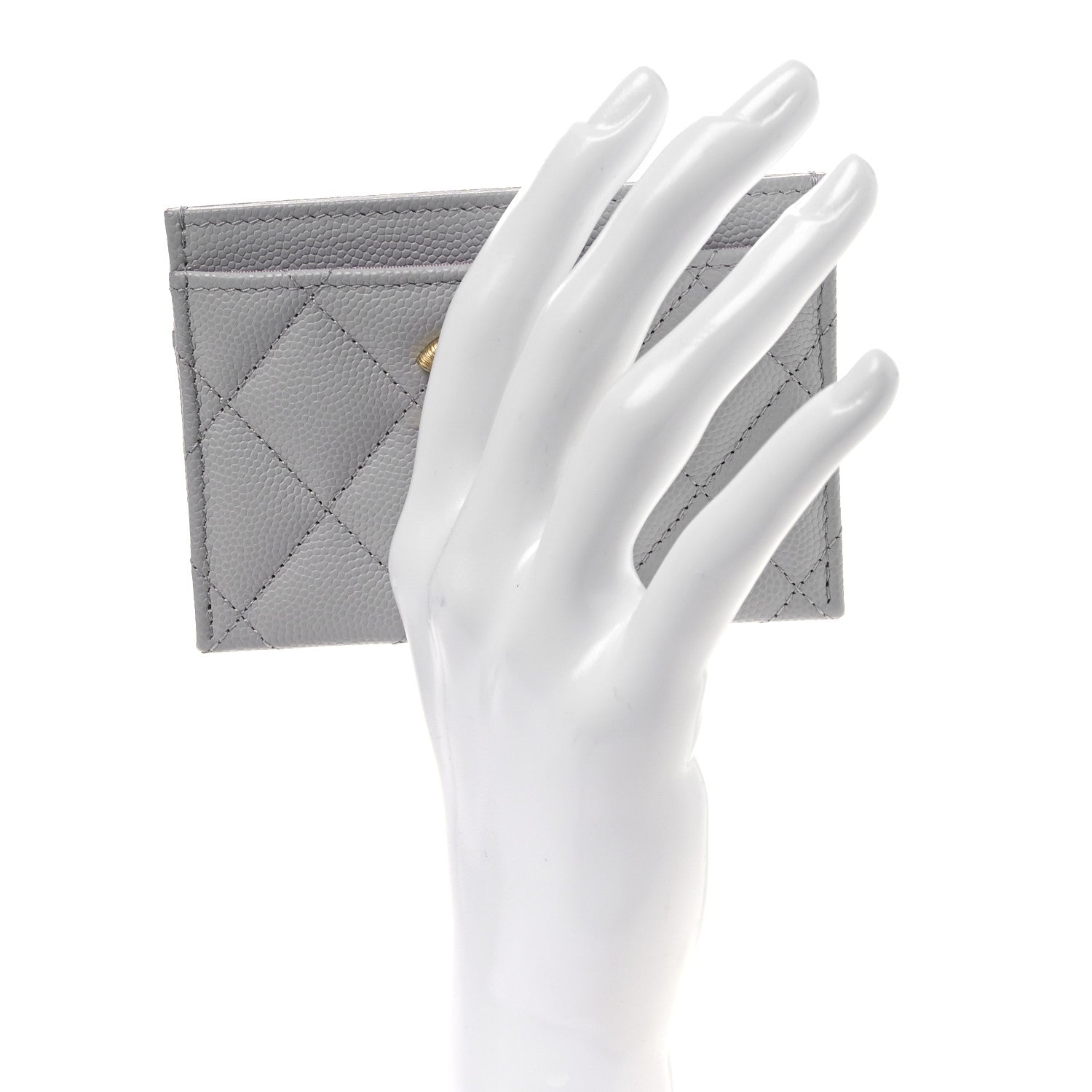 Chanel Caviar Quilted Textured CC Card Holder Grey 2 of 8