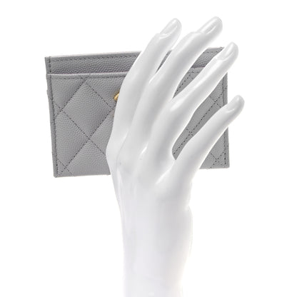 Chanel Caviar Quilted Textured CC Card Holder Grey 2 of 8
